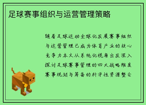 足球赛事组织与运营管理策略