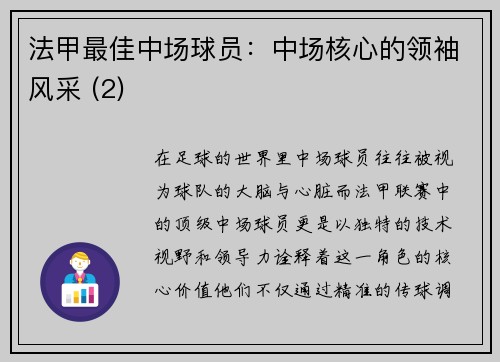法甲最佳中场球员：中场核心的领袖风采 (2)