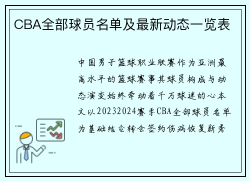 CBA全部球员名单及最新动态一览表
