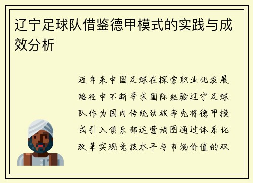 辽宁足球队借鉴德甲模式的实践与成效分析